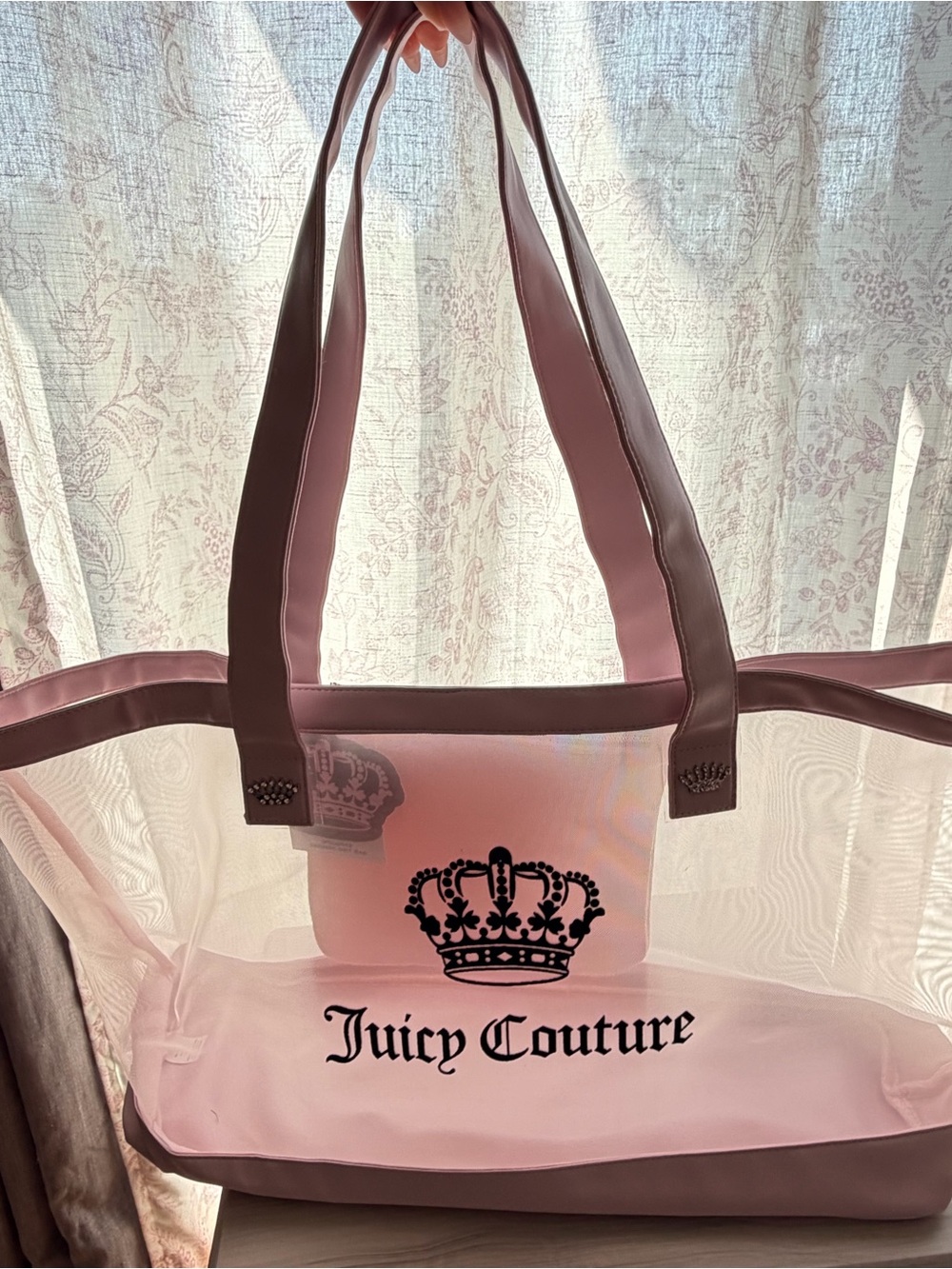 NWT Juicy Couture Light Pink Clear Mesh Tote with Bathing Suit Bag